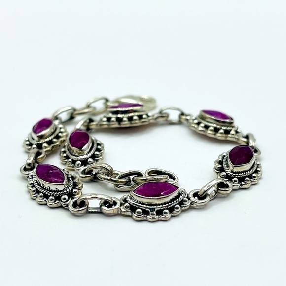 7 CT Marquis Cut Genuine Ruby 925 Sterling Silver Vintage Bracelet - Picture 2 of 3